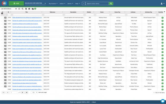 Action Items Management module screen