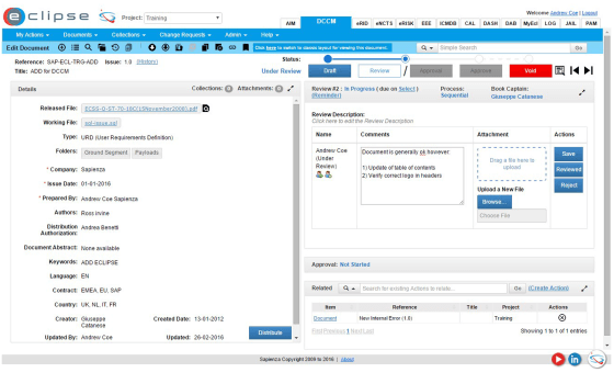 Document Configuration and Change Management module screen