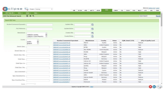 Electrical, Electronic and Electromechanical Database module screen
