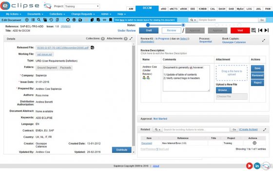 Document Configuration and Change Management module screen