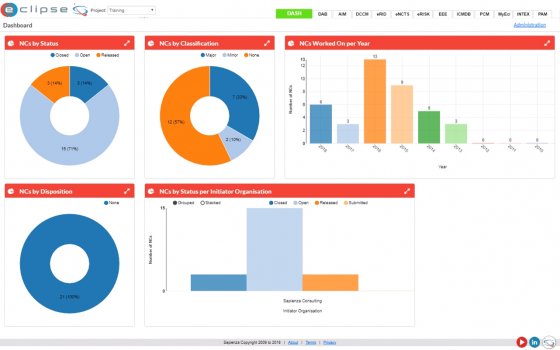 ECLIPSE Non-Conformance Tracking System module screen