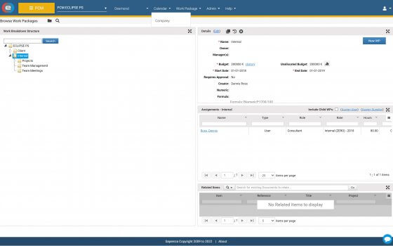 Project Control and Management module screen