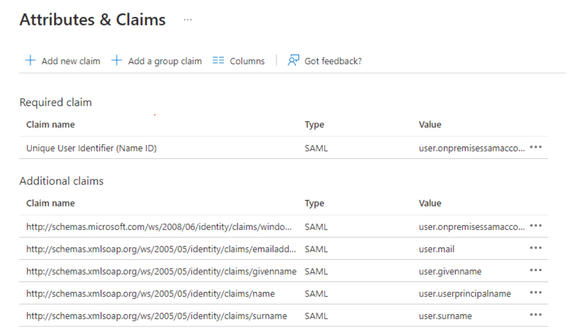 Figure 2: Azure AD Entreprise Application Claims