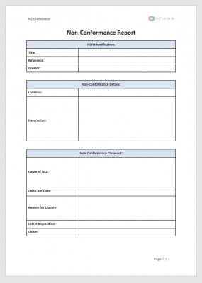 Non-Conformance Report Template - Simple